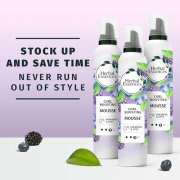 Herbal Essences Curl Boosting Mousse, Frizz Control for Curly & Wavy Hair, Long-Lasting Hold with Berry Scent, Paraben & Dye-Free, Cruelty-Free, 6.8 Fl Oz Each, 3 Pack