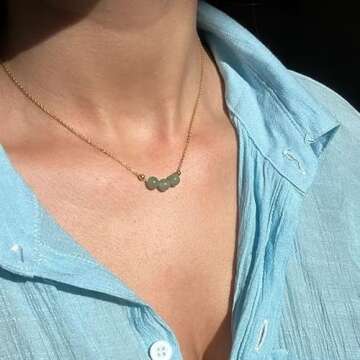 Sereney 18k Gold Over Sterling Silver Jade Choker Necklace for Women Mint Green Gemstone Bead Neckla...
