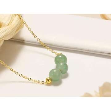 Sereney 18k Gold Over Sterling Silver Jade Choker Necklace for Women Mint Green Gemstone Bead Necklace as Jewelry Gift for Girls Crystals Gem Stones Necklace as Handmade Spiritual Gifts