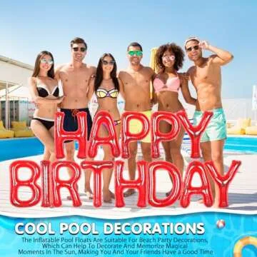 Shappy 20'' Happy Birthday Pool Large Floating Letter Balloons with Adhesive Dots Inflatable Pool Decorations for Summer Birthday Party(Red)