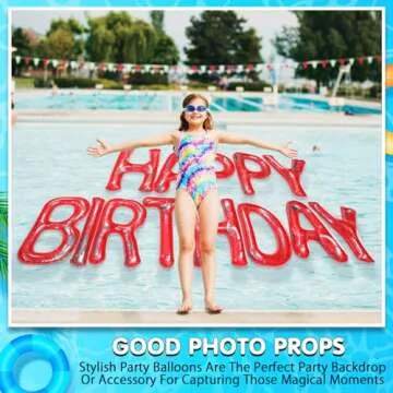 Shappy 20'' Happy Birthday Pool Large Floating Letter Balloons with Adhesive Dots Inflatable Pool Decorations for Summer Birthday Party(Red)