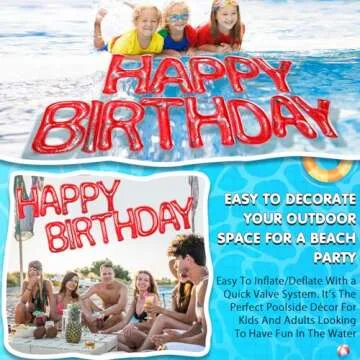 Shappy 20'' Happy Birthday Pool Large Floating Letter Balloons with Adhesive Dots Inflatable Pool Decorations for Summer Birthday Party(Red)