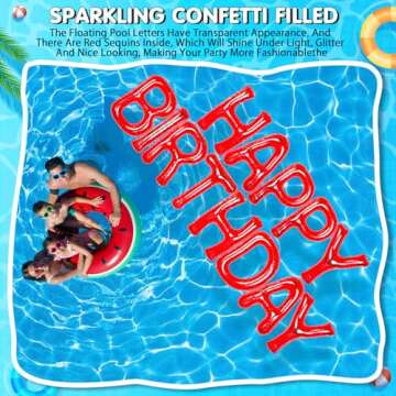 Shappy 20'' Happy Birthday Pool Large Floating Letter Balloons with Adhesive Dots Inflatable Pool Decorations for Summer Birthday Party(Red)