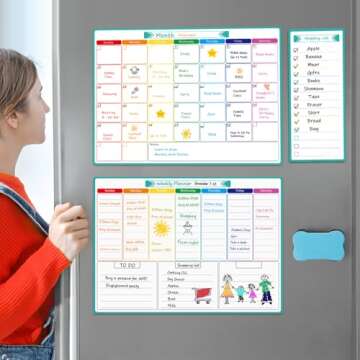 MaxGear Magnetic Calendar for Refrigerator, 16x12 Monthly and Weekly Dry Erase Fridge Whiteboard, Menu Schedule Planner Board, to-Do List, Notepad with 7 Markers,1 Eraser, and 1 Shopping List