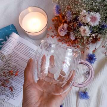 Purple Cat Mug Cute Mugs Glass Double Wall Insulated Glass Espresso Cup, Kawaii Cup, Coffee Cup, Tea Cup, Milk Cup, Best gift for Office and Personal Birthday Christmas (Purple Cat)