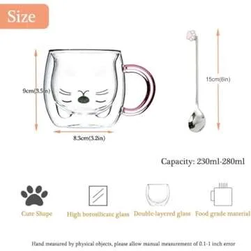 Purple Cat Mug Cute Mugs Glass Double Wall Insulated Glass Espresso Cup, Kawaii Cup, Coffee Cup, Tea Cup, Milk Cup, Best gift for Office and Personal Birthday Christmas (Purple Cat)