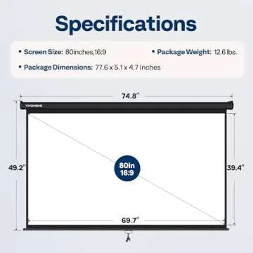 VIVOHOME Projector Screen Pull Down, 16:9 80 Inch Retractable Projection Screen, HD 4K Manual Pull Movie Screen for Home Theater, Cinema, Office (70x40 Inch Black)