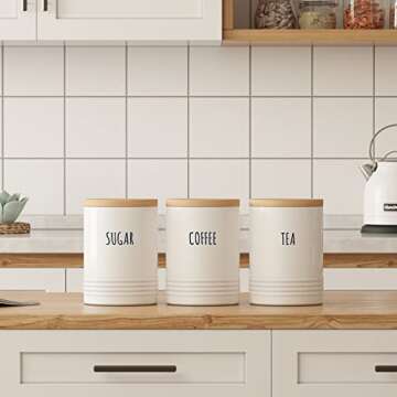 Karisky Kitchen Canister Jars with Airtight Bamboo Lids, Metal Farmhouse Decorative Coffee Sugar Tea...