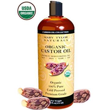 Organic Castor Oil 16 oz — USDA Certified by Mary Tylor Naturals — Cold Pressed, Hexane Free, 10...