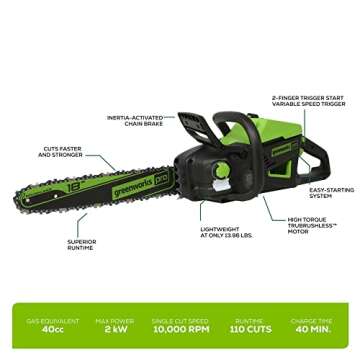 Greenworks Pro Bare Tool 60-Volt Max Lithium Ion 18-Inch GEN2 Brushless Cordless Electric Chainsaw; ...