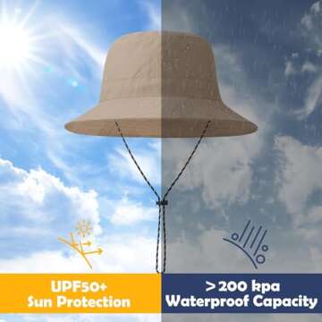 Durio Waterproof Bucket Hats for Woman UPF 50+ Sun Hat UV Protection Packable Rain Hats for Women Li...