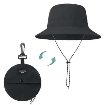 Durio Waterproof Bucket Hats for Woman UPF 50+ Sun Hat UV Protection Packable Rain Hats for Women Lightweight Hiking Hat Black One Size