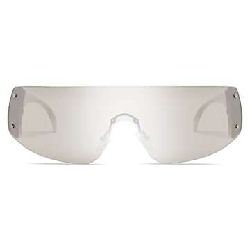 Allarallvr Y2K Sunglasses For Women Men 2000S Retro Fashion Rimless Wrap Around Trendy Sun Glasses AR82141(White,Sliver)