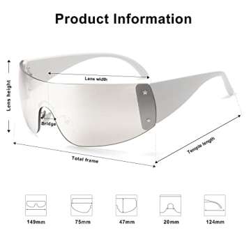 Allarallvr Y2K Sunglasses For Women Men 2000S Retro Fashion Rimless Wrap Around Trendy Sun Glasses AR82141(White,Sliver)