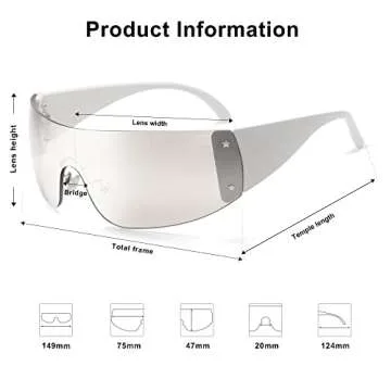 Allarallvr Y2K Sunglasses For Women Men 2000S Retro Fashion Rimless Wrap Around Trendy Sun Glasses AR82141(White,Sliver)