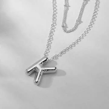 PANSHI Silver Necklace Initial Necklaces for Women Teens Layered Choker Bubble Letter Necklace Silve...