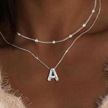 PANSHI Silver Necklace Initial Necklaces for Women Teens Layered Choker Bubble Letter Necklace Silver Jewelry Teen Gift Trendy Stuff Personalized Gifts for Women Her K