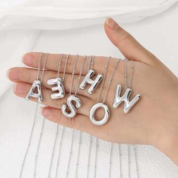 PANSHI Silver Necklace Initial Necklaces for Women Teens Layered Choker Bubble Letter Necklace Silver Jewelry Teen Gift Trendy Stuff Personalized Gifts for Women Her K
