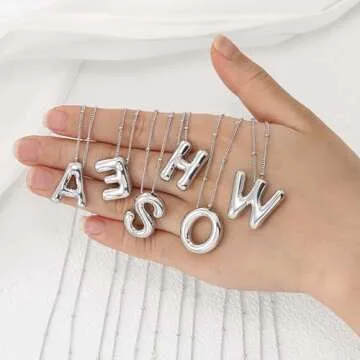 PANSHI Silver Necklace Initial Necklaces for Women Teens Layered Choker Bubble Letter Necklace Silver Jewelry Teen Gift Trendy Stuff Personalized Gifts for Women Her K