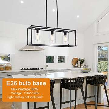 VINLUZ Contemporary Chandeliers Black 3 Light Modern Dining Room Lighting Fixtures Hanging, Kitchen ...