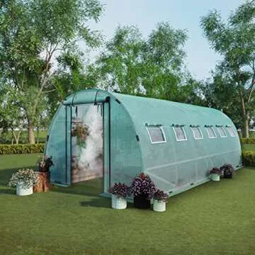 AMERLIFE 20x10x7ft Large Walk-in Plant Greenhouse for Outdoor with Watering System Heavy Duty Galvanized Steel Frame 2 Zipper Mesh Doors 12 Screen Windows Upgraded PE Cover & Film Clips, Green