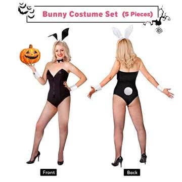 AQUAJOY Women's Bunny Costume Set Accessory Including Bunny Ears Headband, Bow Tie,Tail and Arm Cuffs for Halloween Cosplay Party