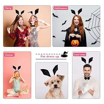AQUAJOY Women's Bunny Costume Set Accessory Including Bunny Ears Headband, Bow Tie,Tail and Arm Cuffs for Halloween Cosplay Party
