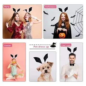 AQUAJOY Women's Bunny Costume Set Accessory Including Bunny Ears Headband, Bow Tie,Tail and Arm Cuffs for Halloween Cosplay Party