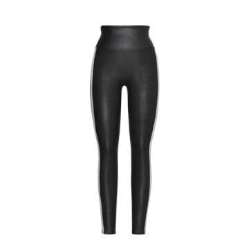 SPANX Faux Leather Leggings for Women Tummy Control with Side Stripe Very Black/White SM 27