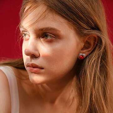 PANSTAR Pearl Earrings for Women Cute Stud Hypoallergenic Sterling Silver Ear posts Small Mini Mouse...