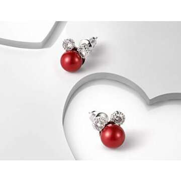 PANSTAR Pearl Earrings for Women Cute Stud Hypoallergenic Sterling Silver Ear posts Small Mini Mouse Earrings For Women| Jewelry for Women| Come with Gift Box