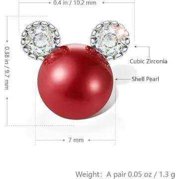 PANSTAR Pearl Earrings for Women Cute Stud Hypoallergenic Sterling Silver Ear posts Small Mini Mouse Earrings For Women| Jewelry for Women| Come with Gift Box