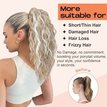 SEIKEA 14" Short Wavy Drawstring Ponytail with Highlights