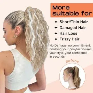 SEIKEA 14" Short Wavy Drawstring Ponytail with Highlights