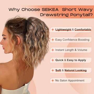 SEIKEA 14" Short Wavy Drawstring Ponytail with Highlights