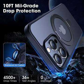 CASEKOO Designed for iPhone 14 Pro Max Case with Magnetic Invisible Stand [Military Drop Protection] [Compatible with MagSafe] Shockproof Slim Translucent Matte Promax Case 6.7 Inch, Black