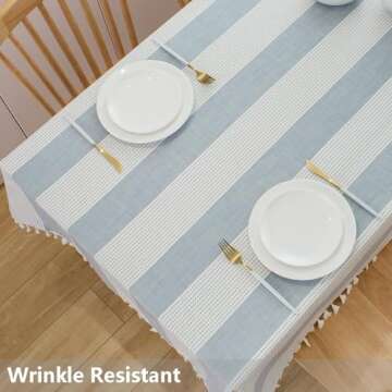TruDelve Cloth Tablecloths Blue and White Striped Rectangular Tablecloth Oblong Cotton Tablecloths 8 Foot Table Cloths for Rectangle Tables (98"x55", Blue)
