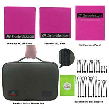 Shadeidea JK Sun Shade Top Compatible with Jeep Wrangler JKU Top Sunshade Soft Mesh Roof Cover (2007-2018)- Wind Noise UV Blocker -10 Year Warranty -4 Door -Pink -Front&Rear (2 pcs)