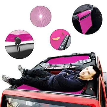 Shadeidea JK Sun Shade Top Compatible with Jeep Wrangler JKU Top Sunshade Soft Mesh Roof Cover (2007-2018)- Wind Noise UV Blocker -10 Year Warranty -4 Door -Pink -Front&Rear (2 pcs)
