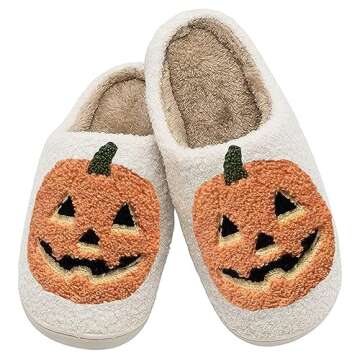ULEL Halloween Pumpkin Slippers for Womens Mens Plush Warm Spooky Lantern Pumpkin Slippers House Shoes Yellow-43-44
