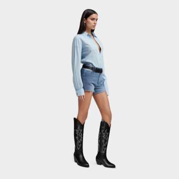 Cowboy Boots for Women Knee High Wide Calf Cowgirl Boots Embroidered Chunky Heels Pointed Toe Long Tall Western Boot Pull On (Black, Size 10)