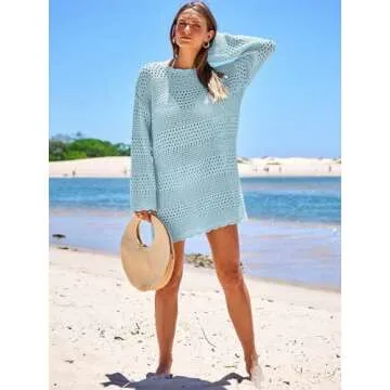 Prinbara Crochet Cover Up for Women - Sexy Summer Beach Dress 2025 - Sky Blue XL