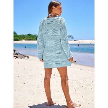 Prinbara Summer Crochet Cover Up Mini Dress Sky Blue