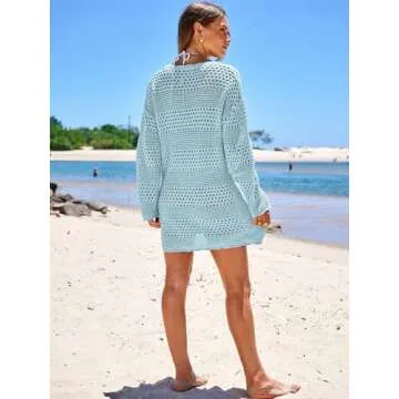 Prinbara Summer Crochet Cover Up Mini Dress Sky Blue
