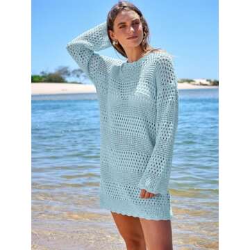 Prinbara Summer Crochet Cover Up Mini Dress Sky Blue