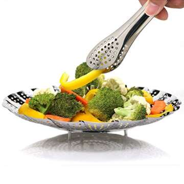 TOPOKO Vegetable Steamer Basket, Fits Instant Pot Pressure Cooker 5/6 QT and 8 QT, 18/8 Stainless Steel, Folding Steamer Insert For Veggie Seafood Cooking. (Stamer Basket Set with Accessories)