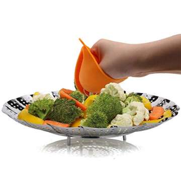 TOPOKO Vegetable Steamer Basket, Fits Instant Pot Pressure Cooker 5/6 QT and 8 QT, 18/8 Stainless Steel, Folding Steamer Insert For Veggie Seafood Cooking. (Stamer Basket Set with Accessories)