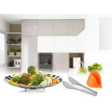 TOPOKO Vegetable Steamer Basket, Fits Instant Pot Pressure Cooker 5/6 QT and 8 QT, 18/8 Stainless Steel, Folding Steamer Insert For Veggie Seafood Cooking. (Stamer Basket Set with Accessories)