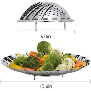 TOPOKO Vegetable Steamer Basket, Fits Instant Pot Pressure Cooker 5/6 QT and 8 QT, 18/8 Stainless Steel, Folding Steamer Insert For Veggie Seafood Cooking. (Stamer Basket Set with Accessories)