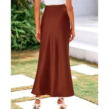 BTFBM Womens Summer Fall Skirt 2025 Silk Elegant High Waist Cocktail Party Wedding Mermaid Satin Maxi Skirts(Solid Brown, X-Large)
